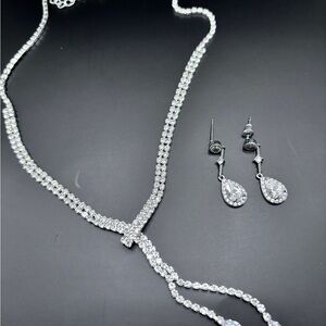 Elegant Silver Sparkly Necklace and Pierced Earring Set (3 for $12 item)